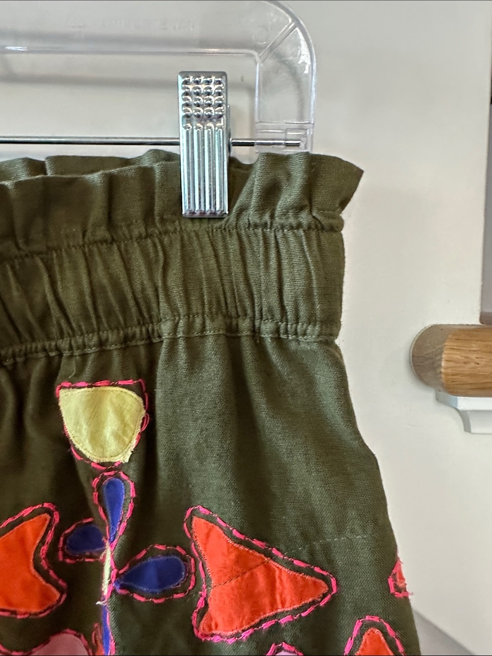 Anthropologie medium Olive Embroidered Floral Mini Skirt - Pink & Orange Accents - Picture 6 of 6